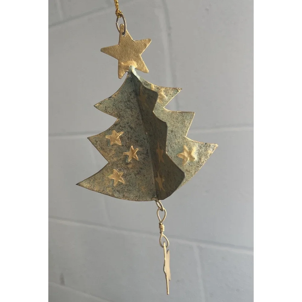 Vintage Metal‎ Christmas Tree Ornament Dangling Star Rustic Bronze Gold 6 Inches